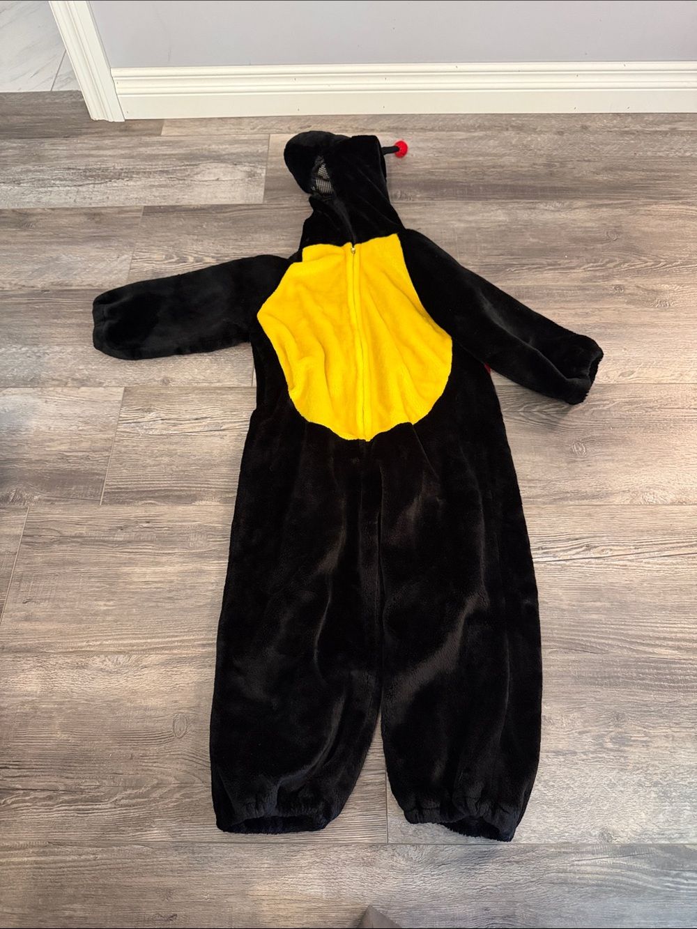 Kids Black and Yellow Bumblebee One-Piece Costume - Hooded Plush